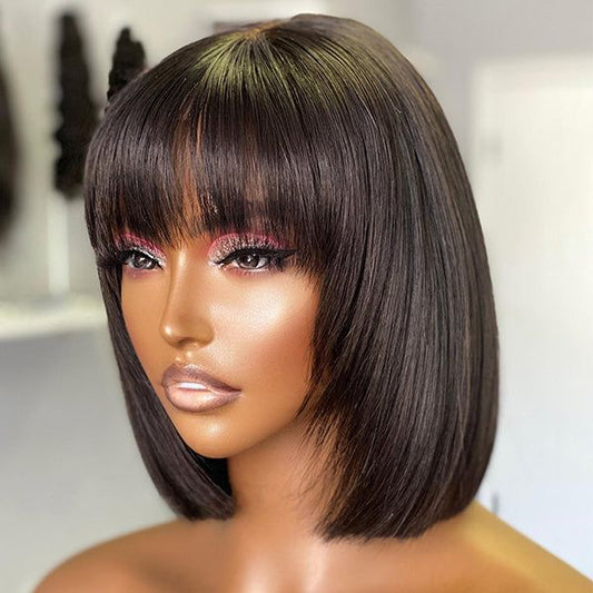 Short Cut Glueless Bob Wig With Bangs Human Hair