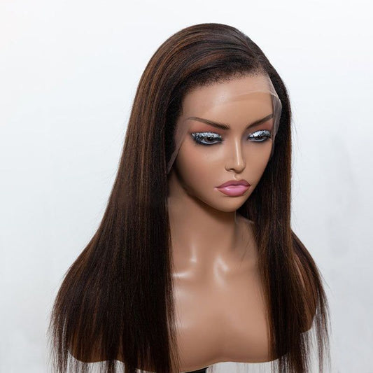 Straight Highlight Brown Glueless Human Hair Lace Front Wigs
